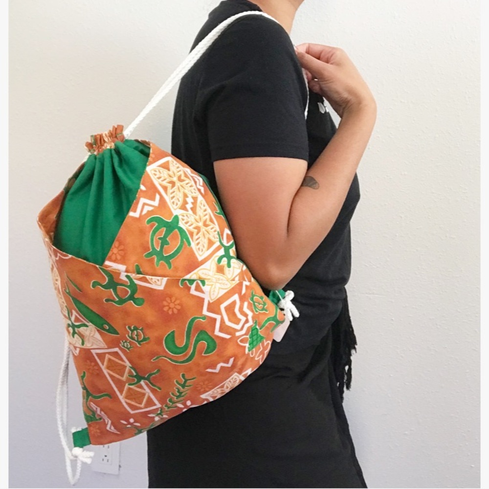 Handmade Polynesian Print￼ drawstring backpack